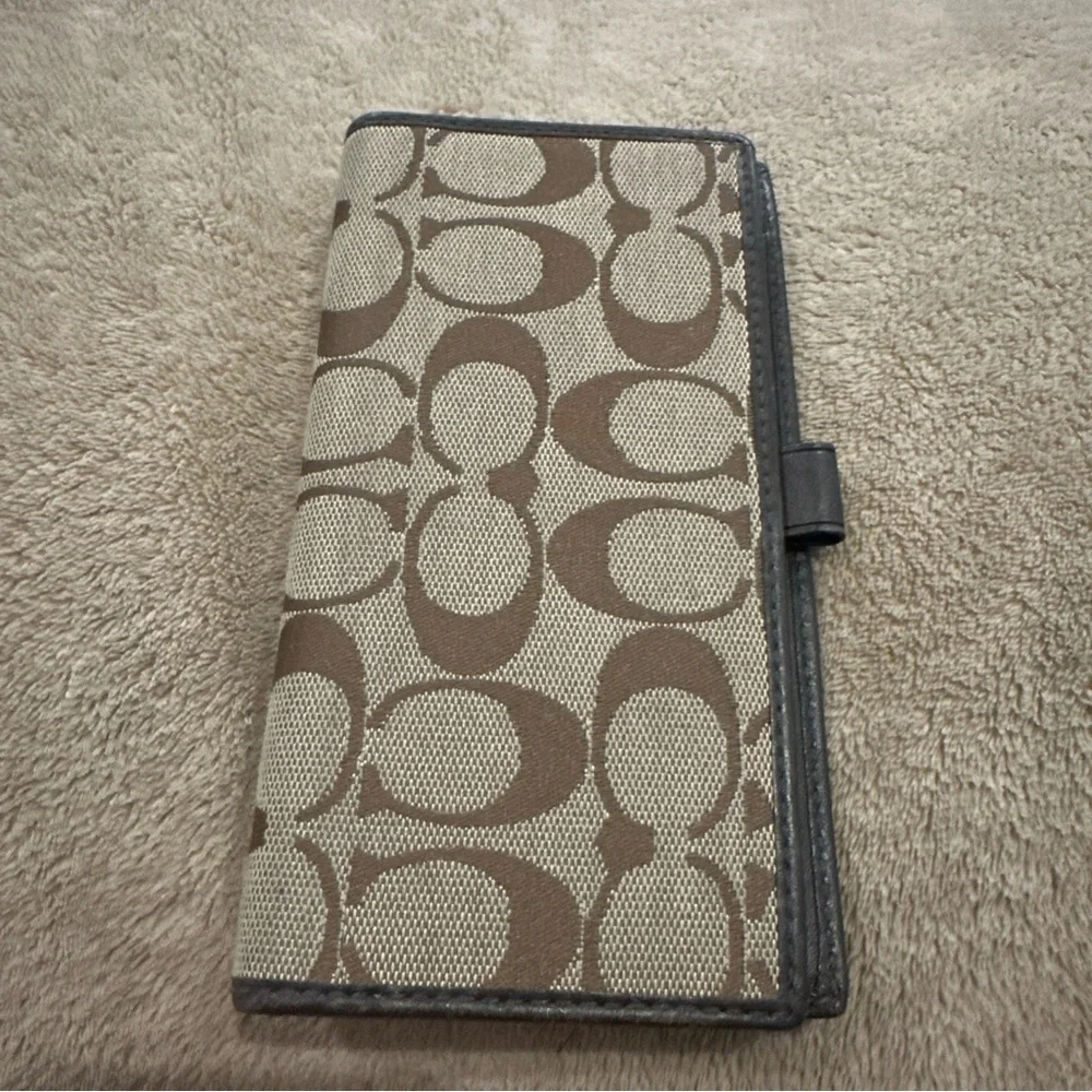 COACH Brown Signature Canvas Leather Checkbook Cover/Wallet & Pen Holder Y2K 90s